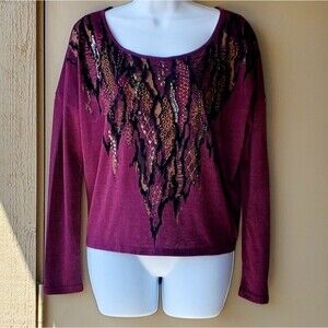 Miss Me Purple Beaded Sequined Long sleeve Blouse